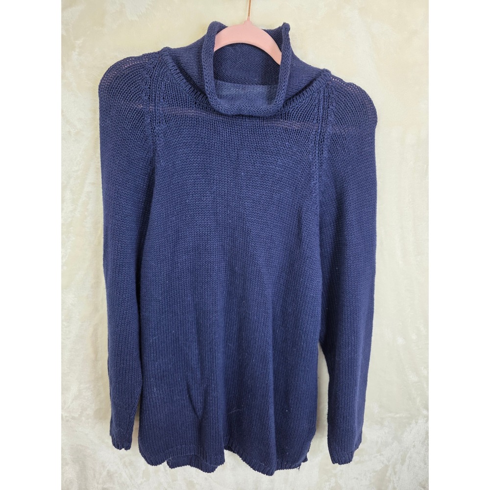 One Step Up Womens Navy Blue Cowl Neck Knit Sweater Ramie Cotton Blend Medium‎